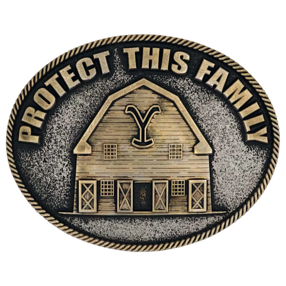 A909yel Yellowstone "Protect This Family" Belt Buckle By Montana Silversmiths