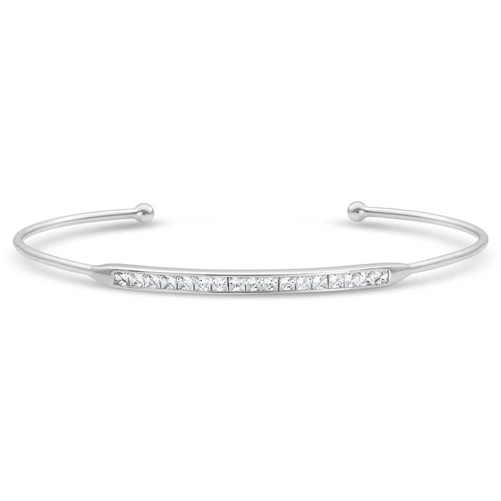 Bc4456 Minimal Clear Stone Bar Cuff Bracelet By Montana Silversmiths