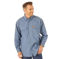 Fr3w01l Men's FR Flame Resistant Long Sleeve Work Shirt By Wrangler