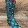 8139350060b Women's Patchwork Black And Teal Square Toe Boot By Ferrini