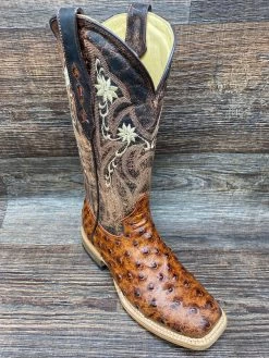 464q Women's Cognac Full Quill Print Square Toe Western Boot By Cowtown