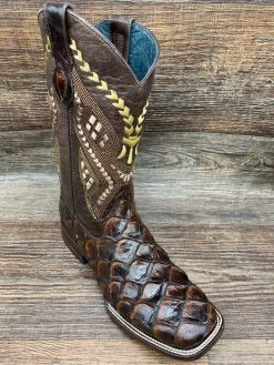 4339309 Men's Bronco Pirarucu Print Square Toe Boot By Ferrini