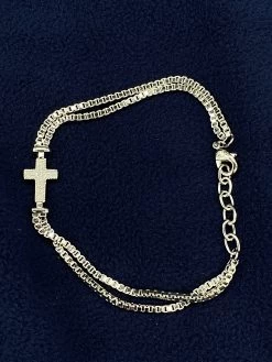 Bc3390 Women's Double Box Link With Cross Bracelet By Montana Silversmiths