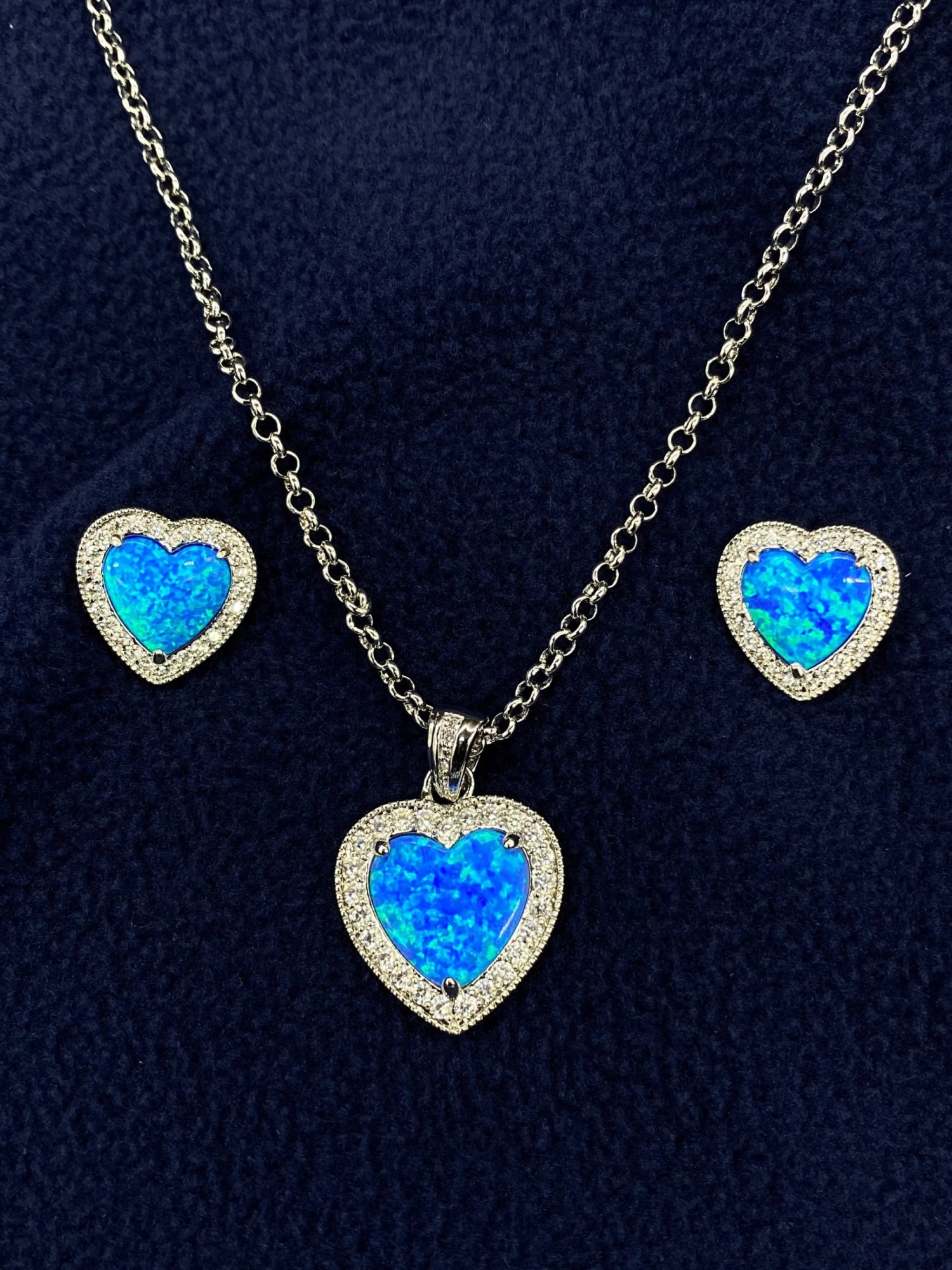 Js3952 Earring And Necklace Set By Montana Silversmiths- Halo Heart With Opal