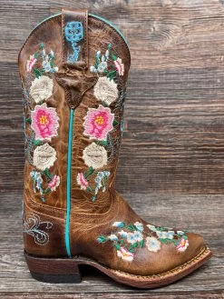 Mk8012 Kid's Snip Toe Floral Embroidered Western Boot By Macie Bean