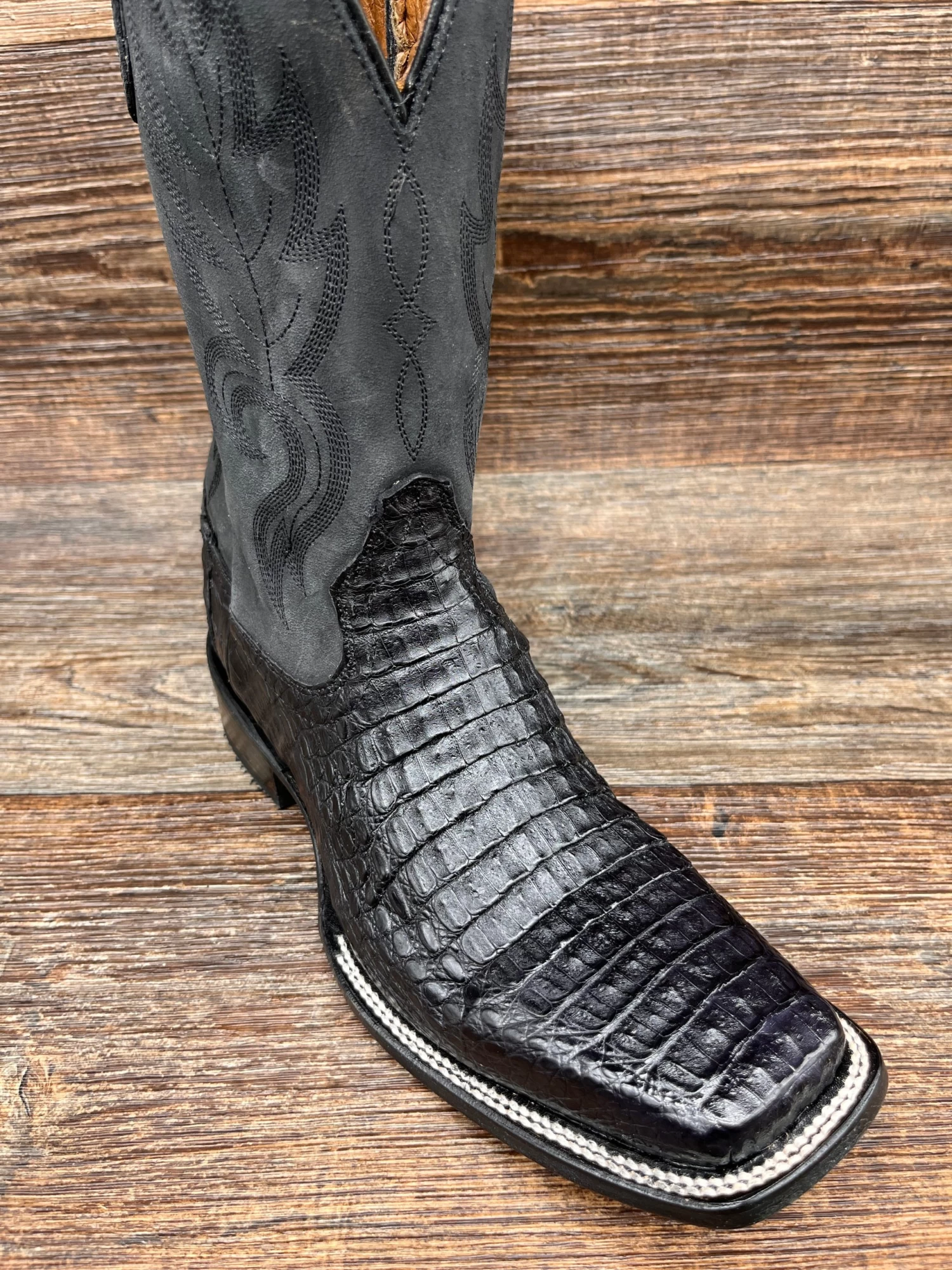 Corral L5743 Men's Black Belly Cut Caiman Square Toe Western Boot By Circle-G