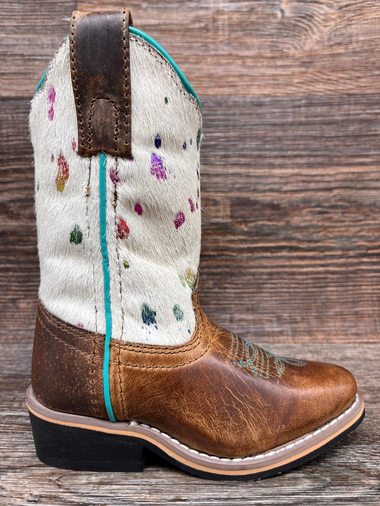 Dpc2908 Girl's Rumi Hair-On Cowhide Western Boot By Dan Post