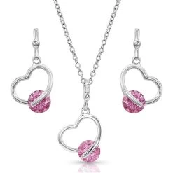 Js4378 A Drop Of Pink Heart Jewelry Set By Montana Silversmiths