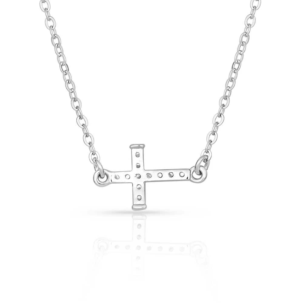 Nc1510 Quiet Faith, Tiny Crystal Cross Choker Necklace By Montana Silversmiths - Image 3