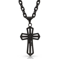 Nc4025 Through The Darkest Night Cross Necklace By Montana Silversmiths